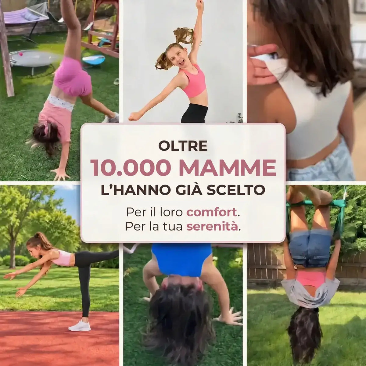 Bambine che giocano e fanno sport con la brassiere Brassetta: resta al suo posto in ogni movimento